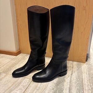 Emporio Armani Black Leather Knee-High Riding Boots
